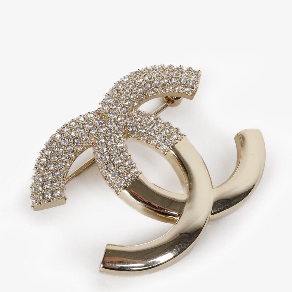 CHANEL Gold and Silver Crystal Brooch